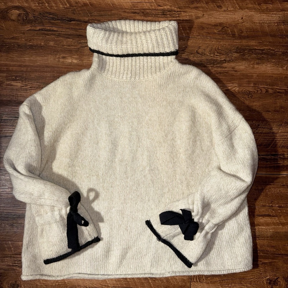 Zara Knit Tan Women's Medium Alpaca Blend Now Cuffs Turtleneck Sweater Coquette